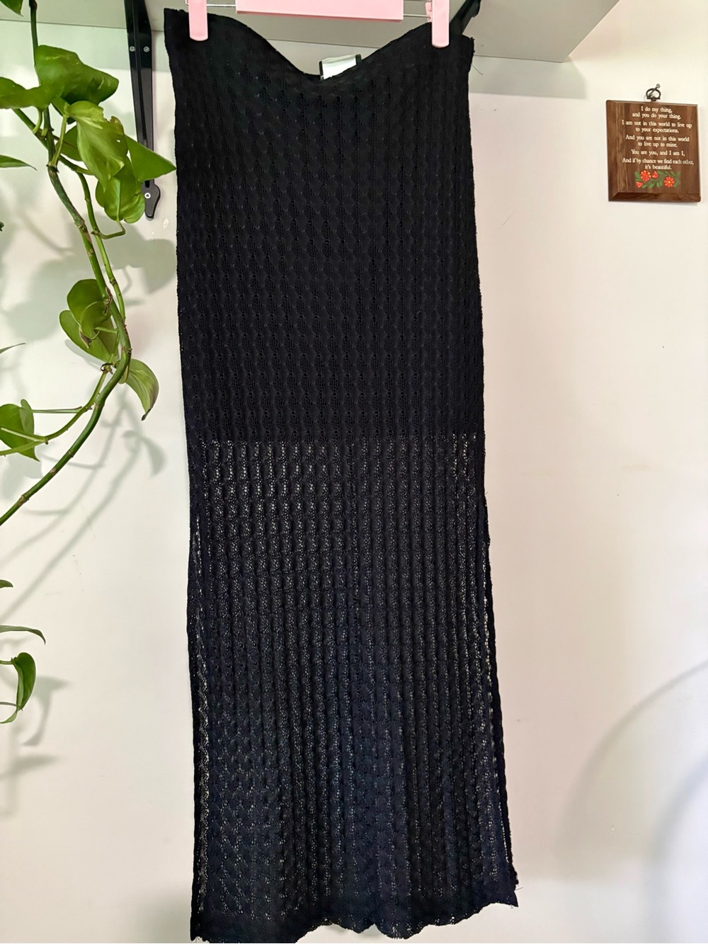 Black Knit Maxi Skirt - , Elegant Textured Design